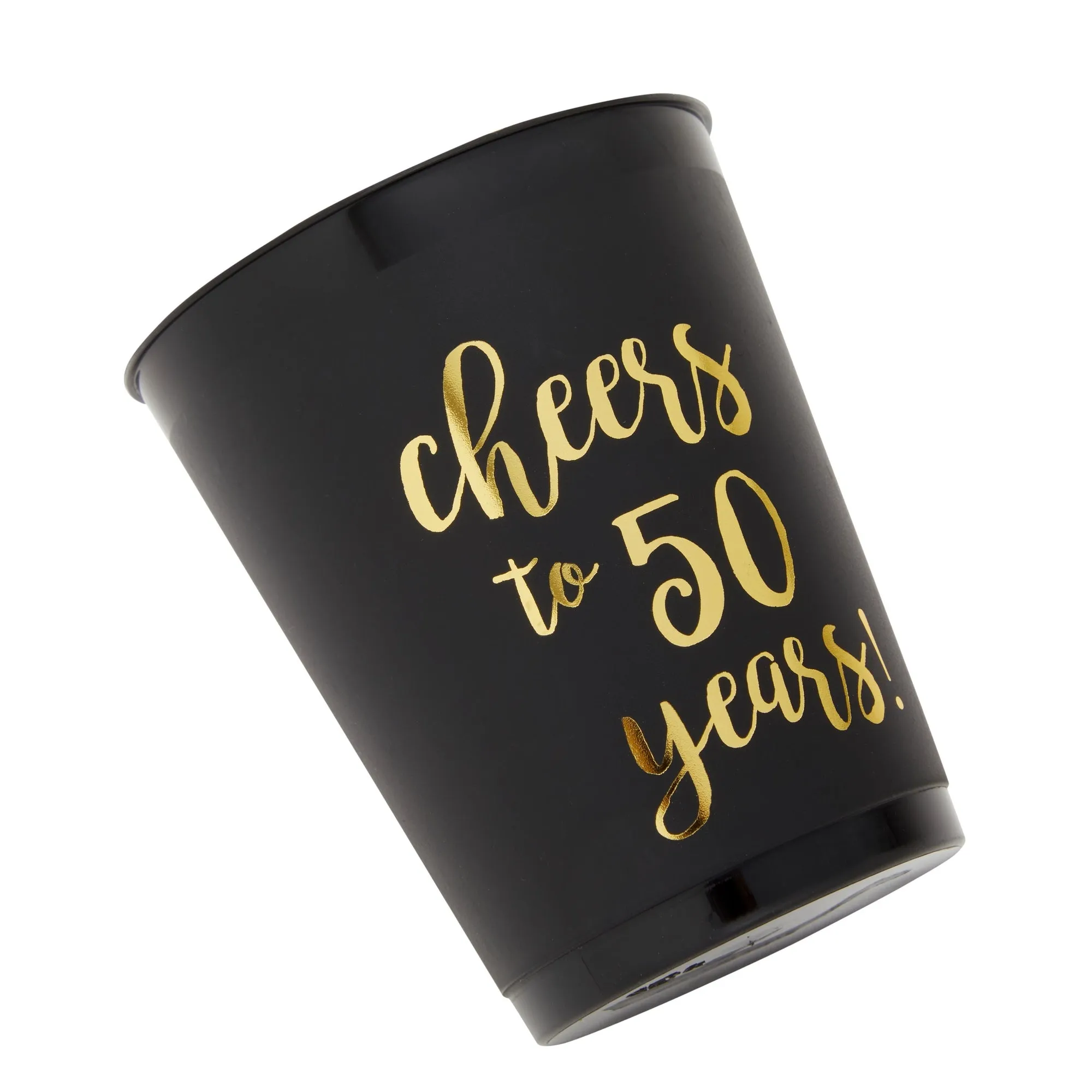 16 Pack Cheers to 50 Years Plastic Party Cups - 50th Birthday Decorations for Men and Women, Anniversaries (Black, 16 oz)