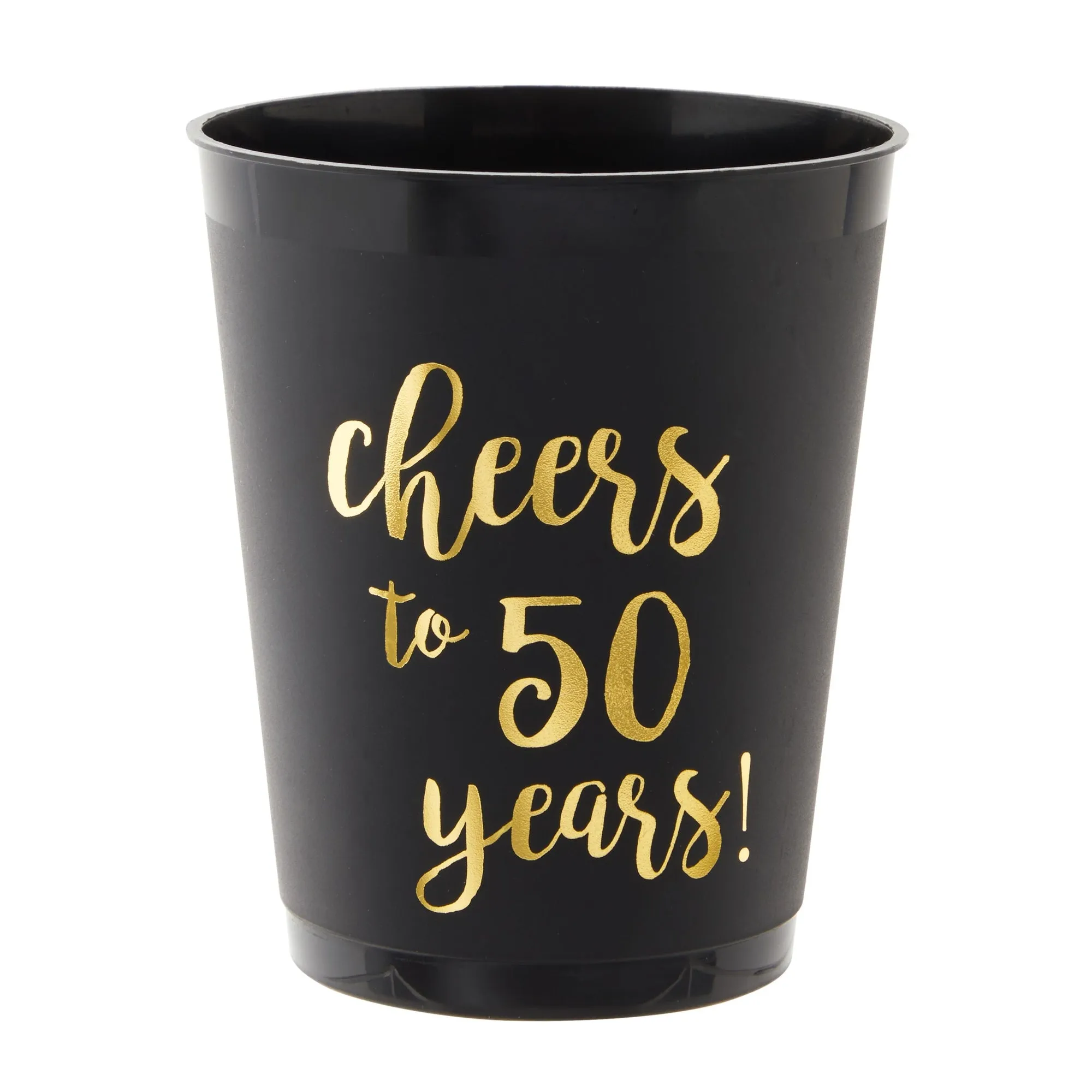 16 Pack Cheers to 50 Years Plastic Party Cups - 50th Birthday Decorations for Men and Women, Anniversaries (Black, 16 oz)