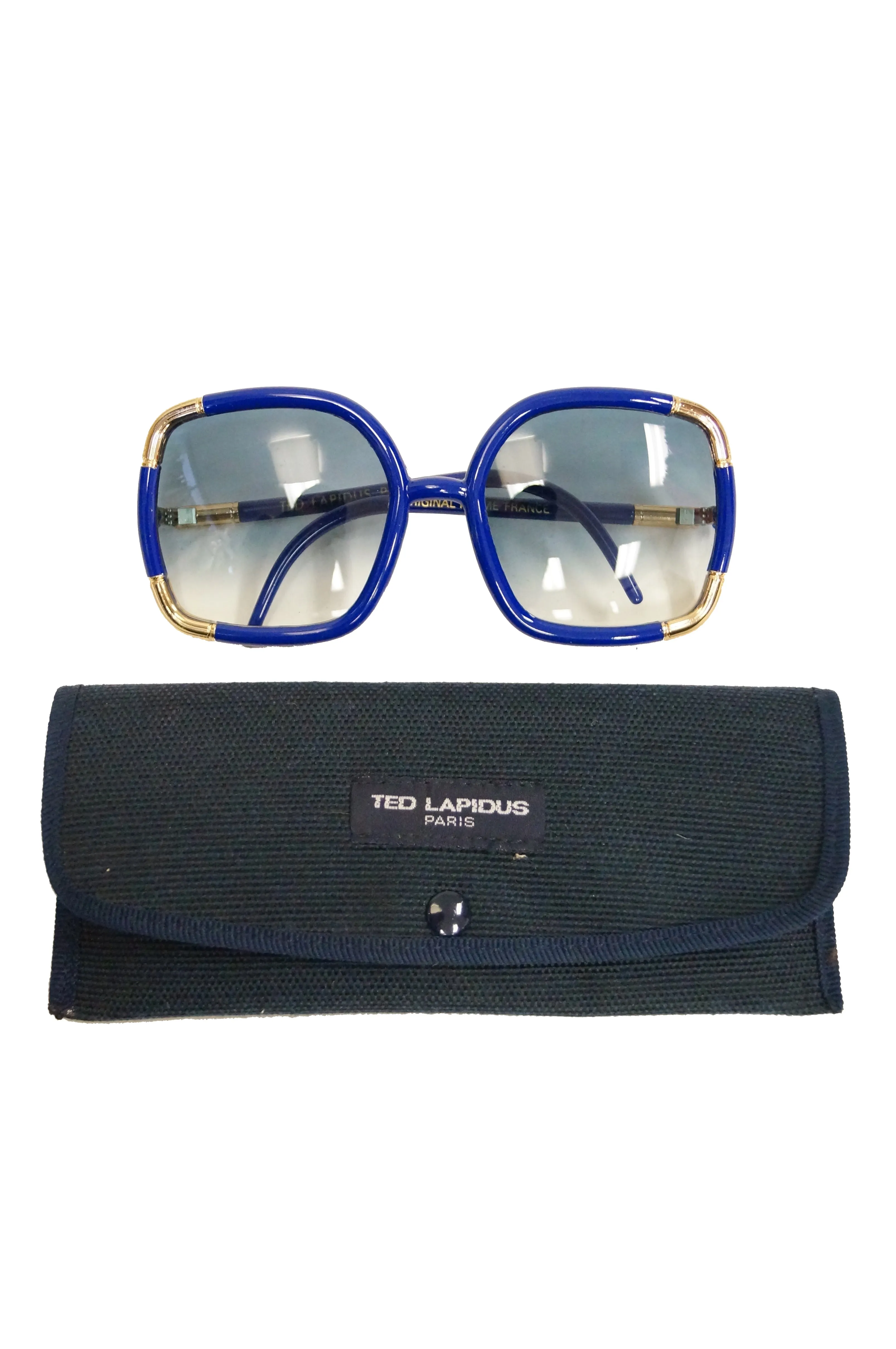 1970s Ted Lapidus Sunglasses Framed in Rare Royal Blue and Gold