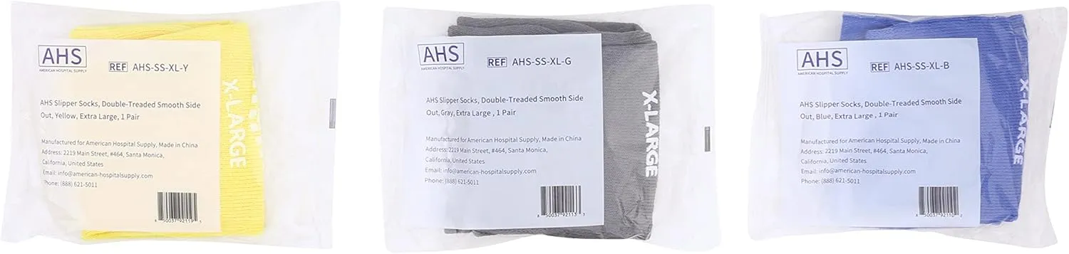 Anti-Slip Hospital Socks Assorted Colors Knit Grip Socks with Elastic Cuff | X-Large | Bariatric (Yellow, Blue, and Gray) 6 Pairs of Grippy Socks