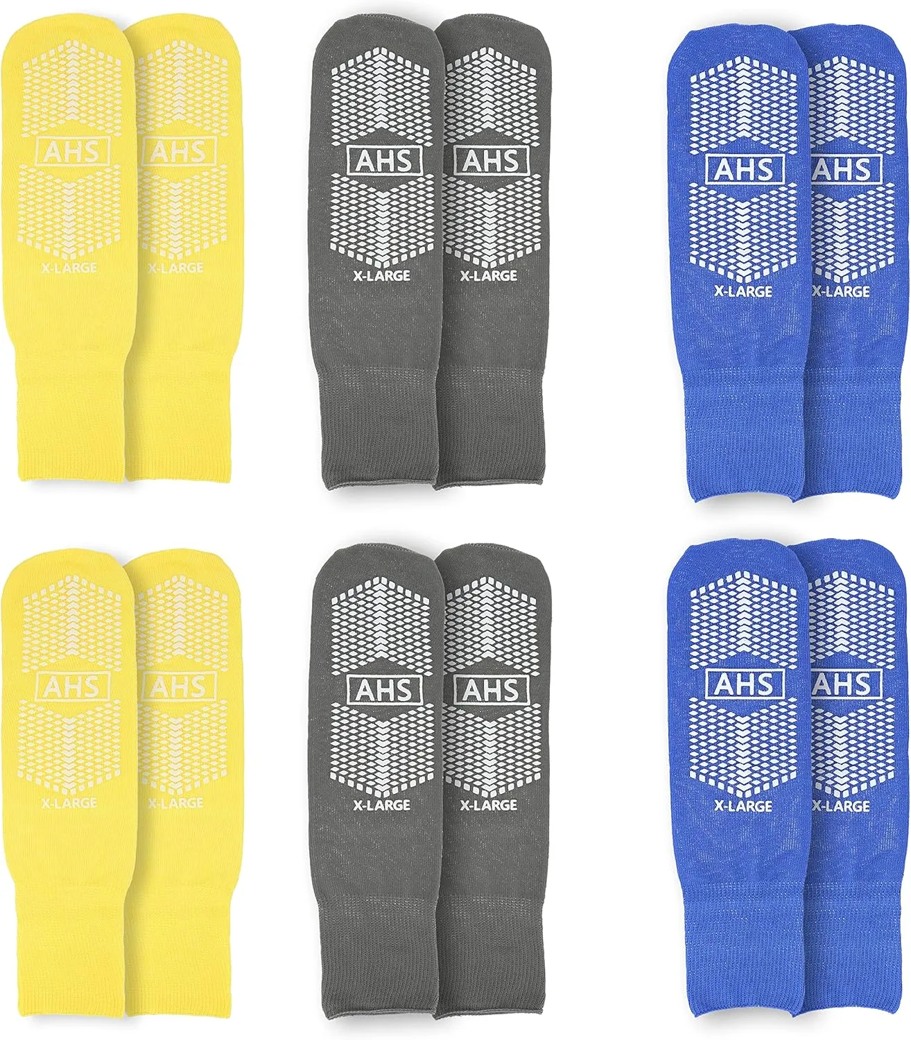 Anti-Slip Hospital Socks Assorted Colors Knit Grip Socks with Elastic Cuff | X-Large | Bariatric (Yellow, Blue, and Gray) 6 Pairs of Grippy Socks