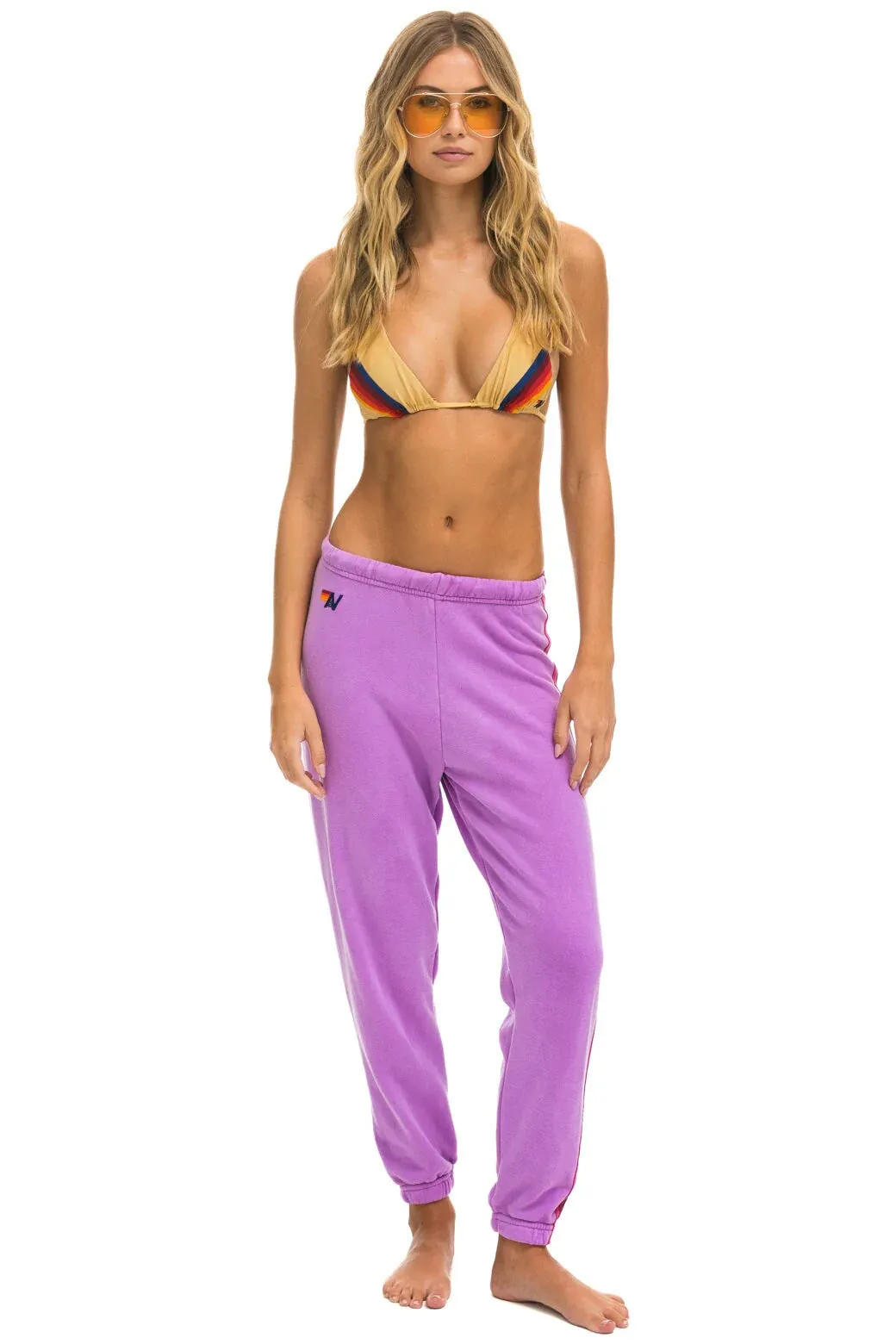 Aviator Nation 5 Stripe Sweatpants Neon Purple/Pink/Purple