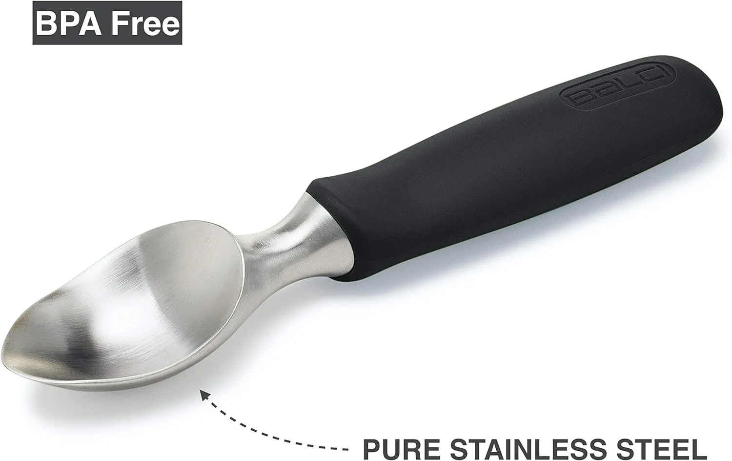 BALCI Ice Cream Scoop - Heavy Duty Stainless Steel Icecream Scooper With Non-Slip Rubber Grip - Professional Metal Ice-Cream Spade - Dishwasher Safe  Black