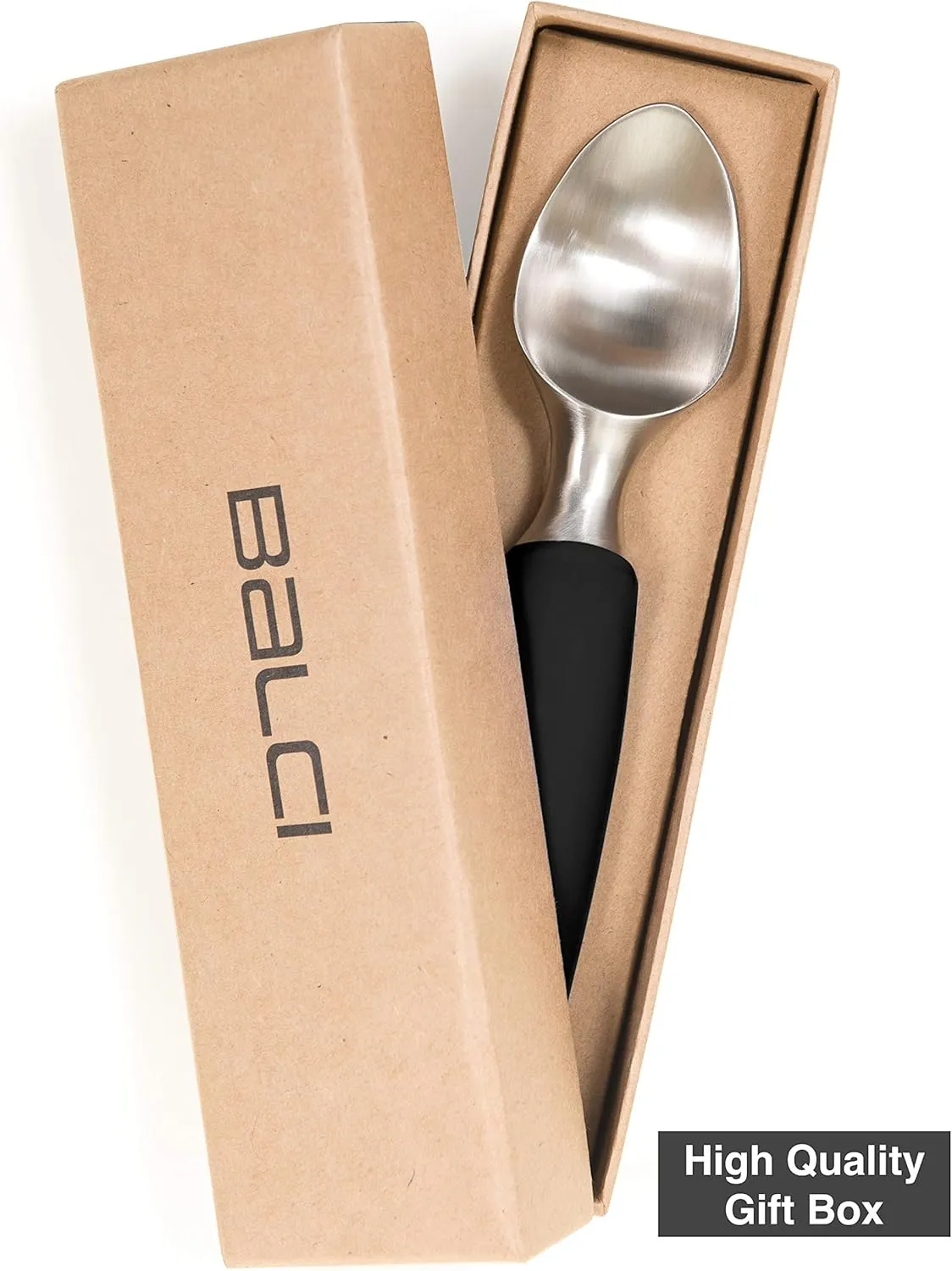 BALCI Ice Cream Scoop - Heavy Duty Stainless Steel Icecream Scooper With Non-Slip Rubber Grip - Professional Metal Ice-Cream Spade - Dishwasher Safe  Black