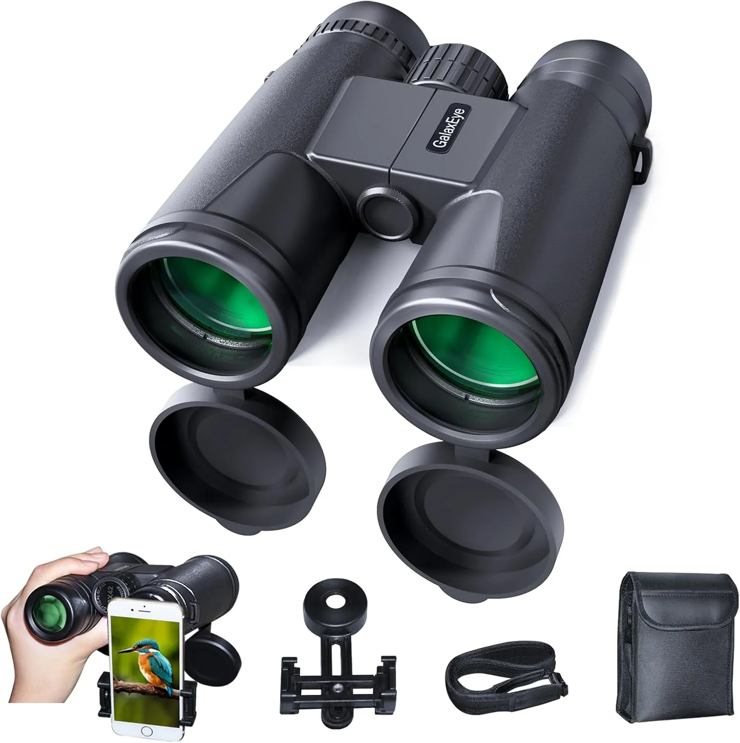 Binoculars GalaxEye 12x42 Compact for Adults with Phone Adapter  HD BAK4 Prism, FMC Lens, Large View, Easy Focus for Bird Watching, Hunting, Stargazing, Cruising, and Travel