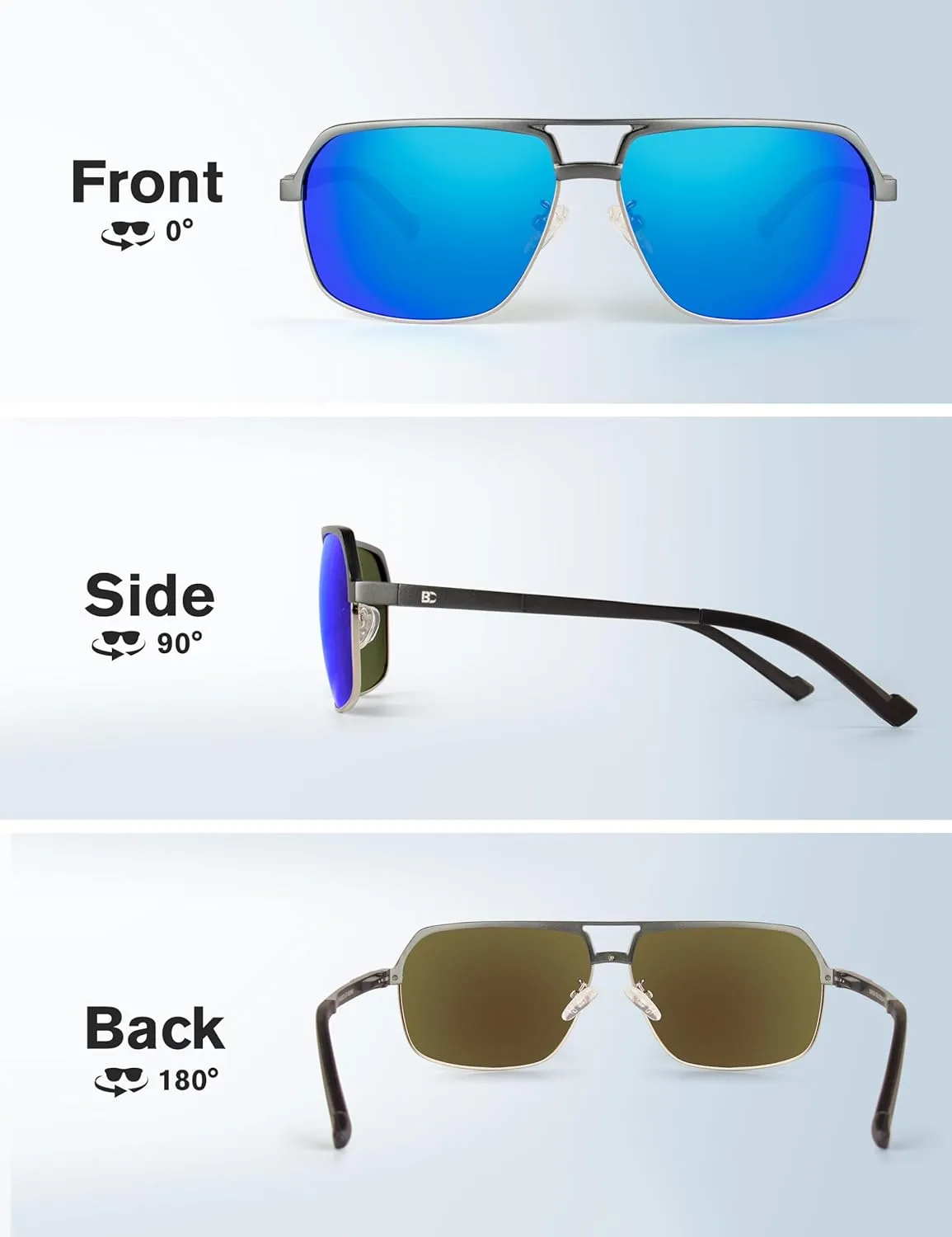 BIRCEN Polarized Sunglasses for Men - UV Protection Metal Square Trendy Shades with Classic Retro Style