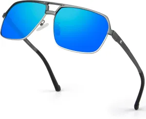 BIRCEN Polarized Sunglasses for Men - UV Protection Metal Square Trendy Shades with Classic Retro Style
