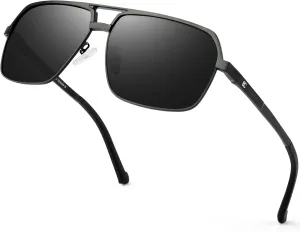 BIRCEN Polarized Sunglasses for Men - UV Protection Metal Square Trendy Shades with Classic Retro Style