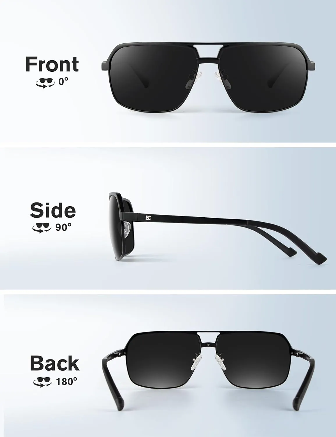 BIRCEN Polarized Sunglasses for Men - UV Protection Metal Square Trendy Shades with Classic Retro Style