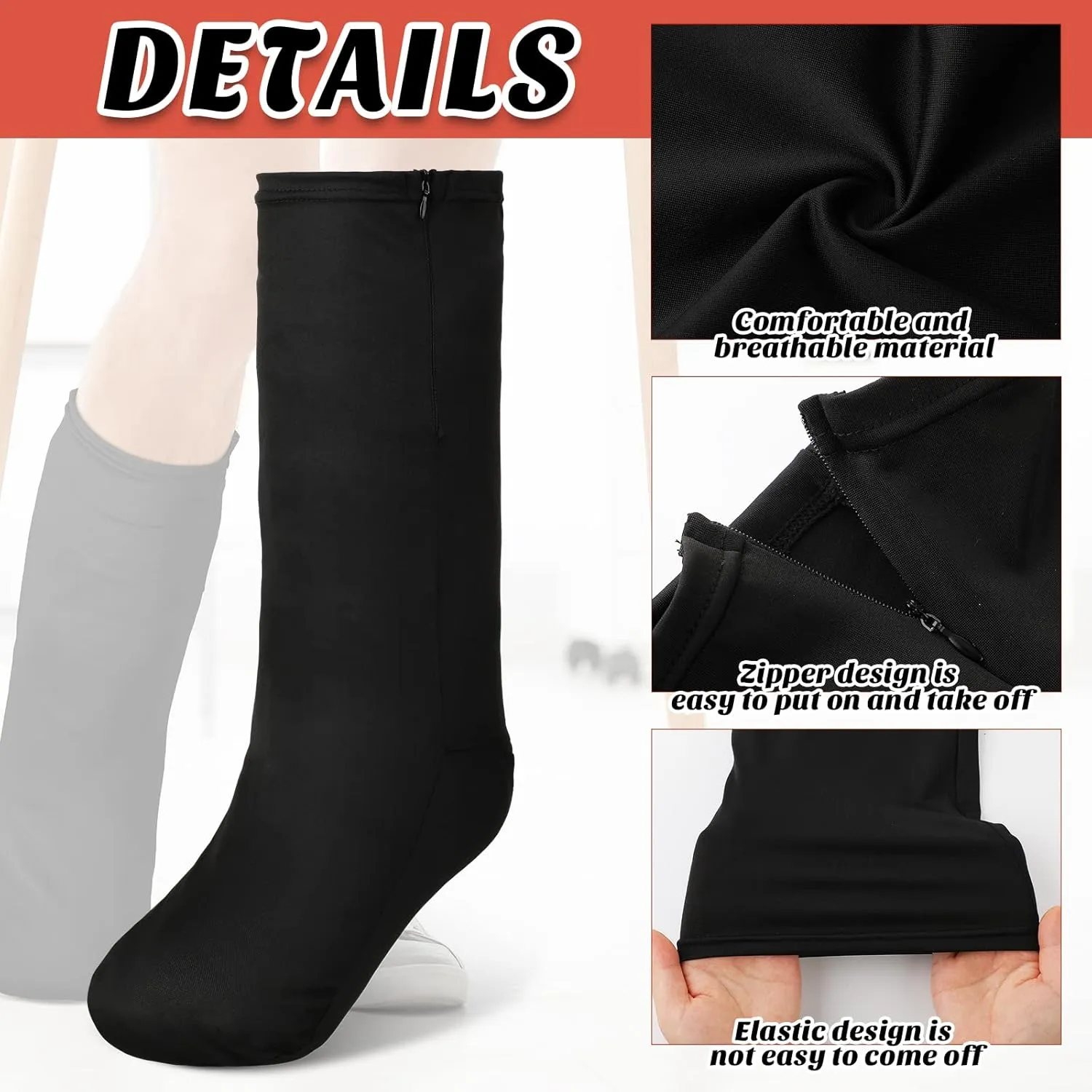 Boao 2 Pcs Leg Cast Cover, Medium Short Cast Sock Cover Below The Knee Leg Sleeve for Foot Men Women(Black, Gray)