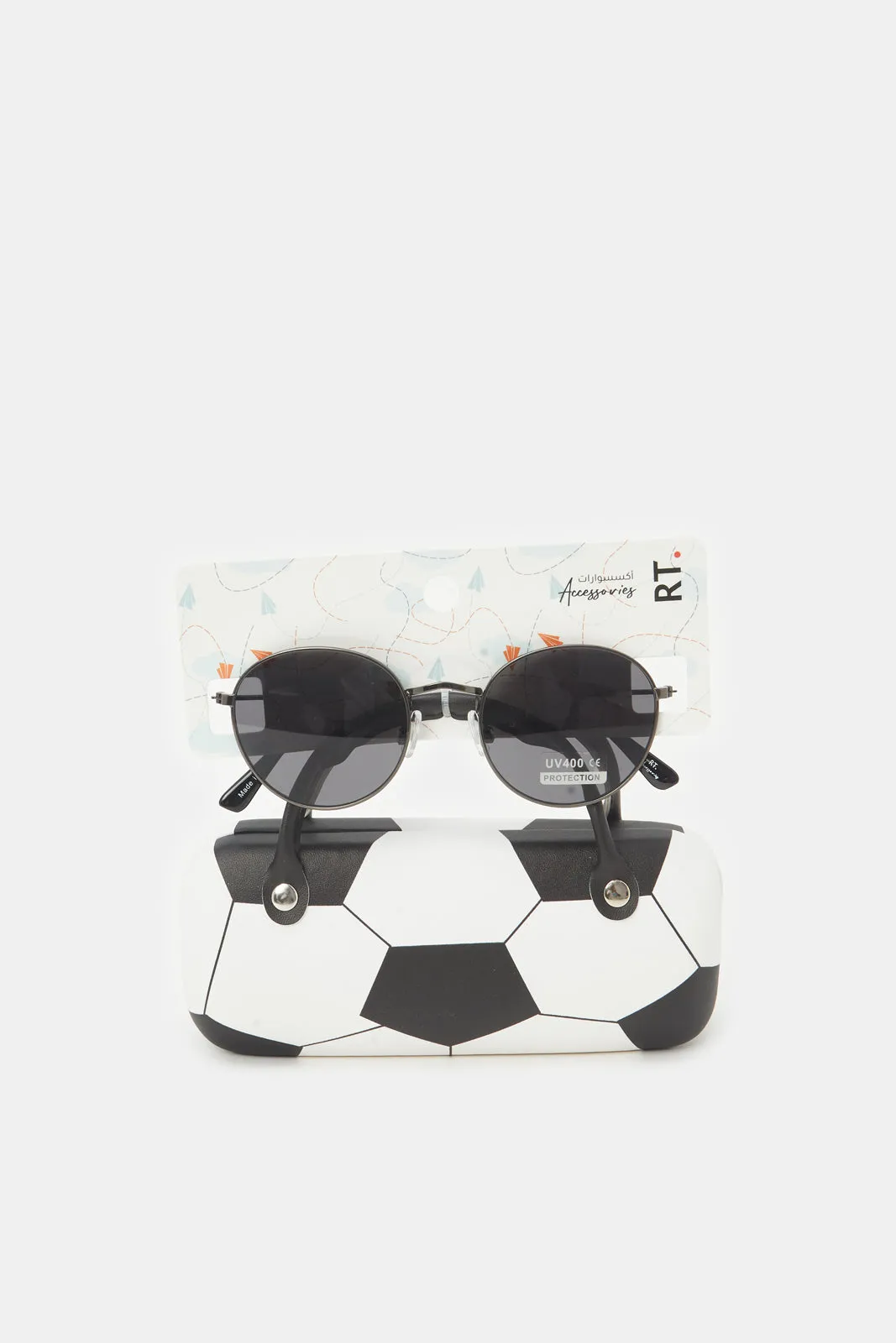 Boys Black Wayfarer Sunglasses With Printed Case (2 Piece)