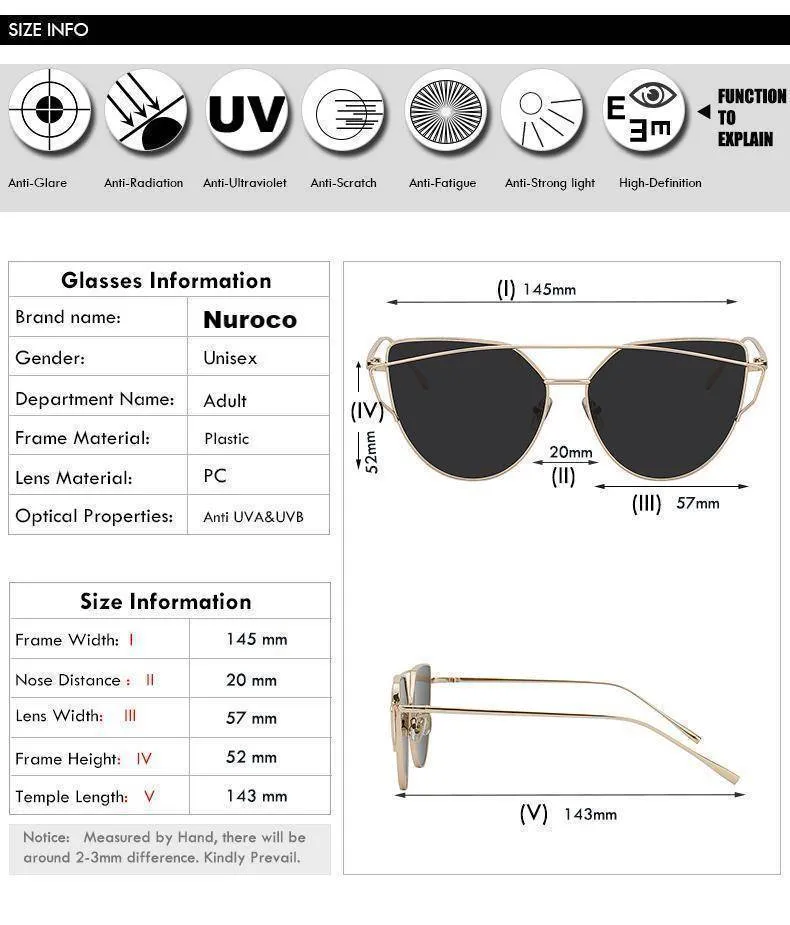 Cat Eye Mirror Shades Sunglasses