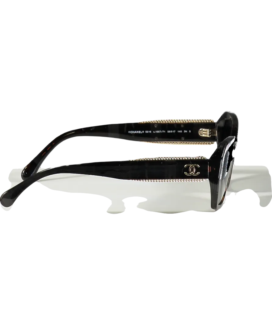 Chanel Black/Gradient Grey Polarised Rectangular Butterfly Sunglasses 0CH5516