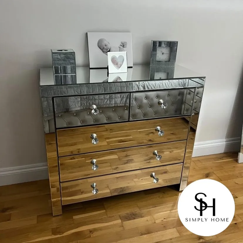 Classic Mirrored dresser & Stool, Classic Chest of Drawers and 2x Classic Bedside Table