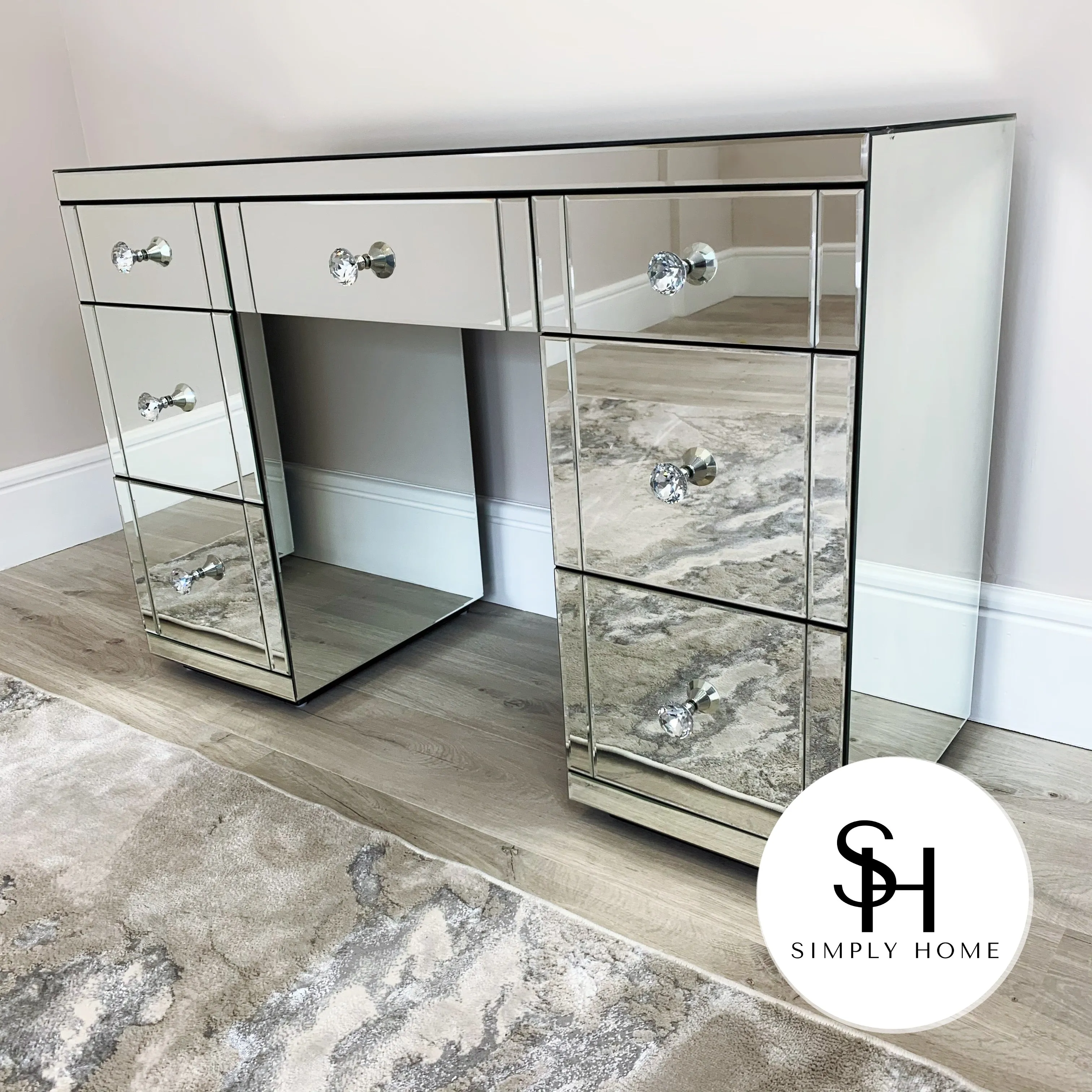 Classic Mirrored dresser & Stool, Classic Chest of Drawers and 2x Classic Bedside Table