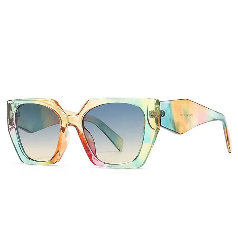 Colorful Retro Polygon Cat Eye Frame Designer Sunglasses