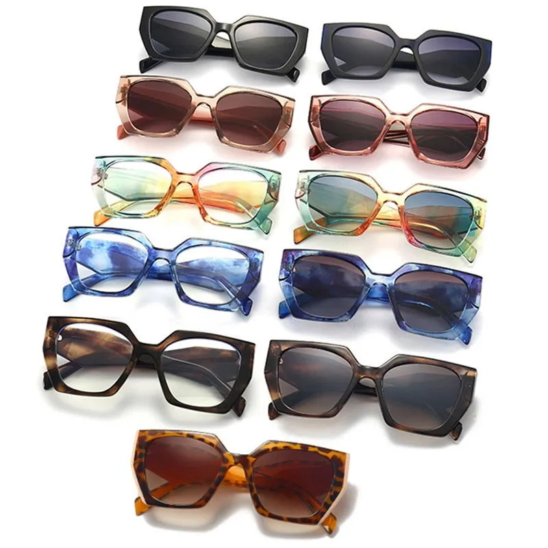Colorful Retro Polygon Cat Eye Frame Designer Sunglasses