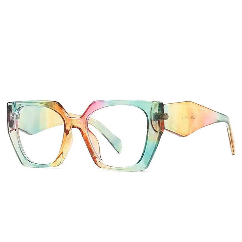 Colorful Retro Polygon Cat Eye Frame Designer Sunglasses