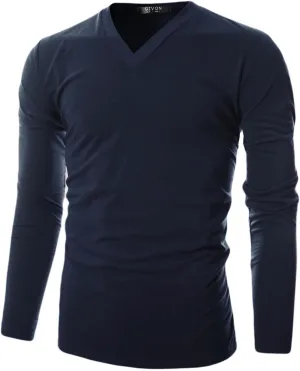 GIVON Mens Slim Fit Fleece V-Neck Long Sleeve T-Shirt  Lightweight Thermal Base Layer  Stretchy Soft Casual Tee Top