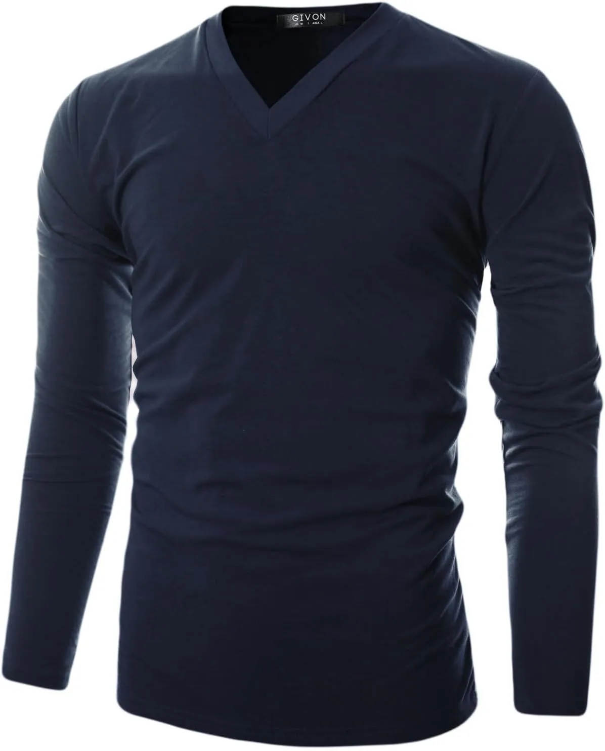 GIVON Mens Slim Fit Fleece V-Neck Long Sleeve T-Shirt  Lightweight Thermal Base Layer  Stretchy Soft Casual Tee Top