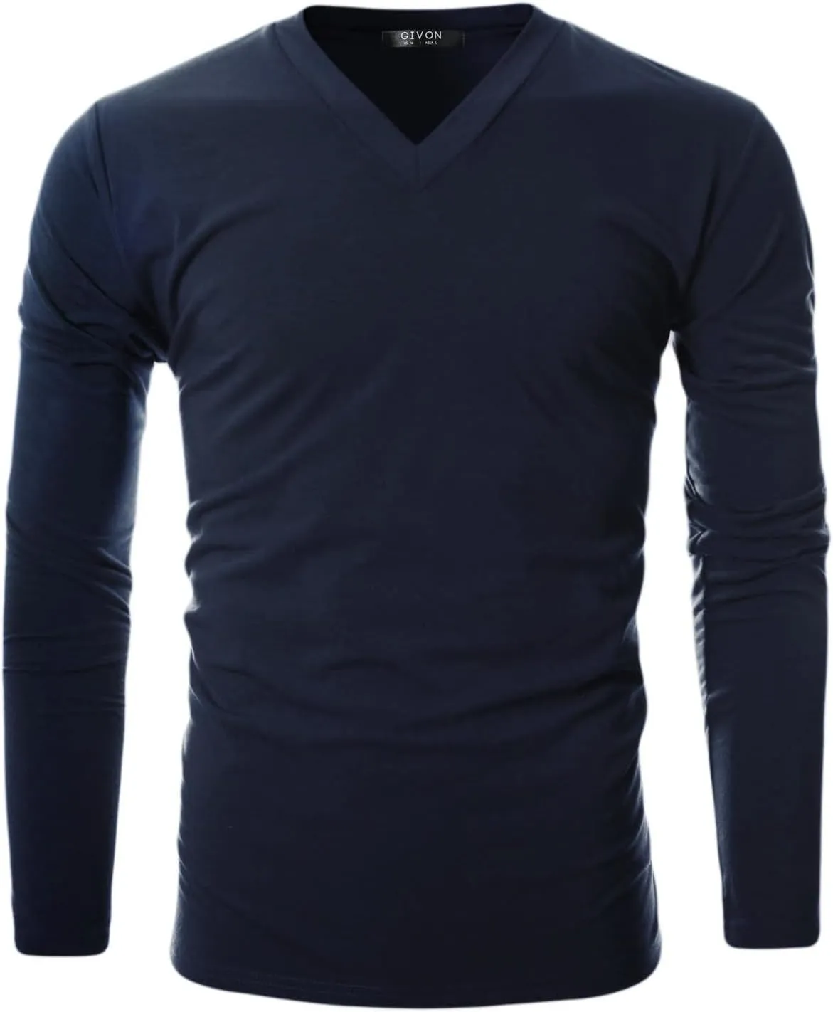 GIVON Mens Slim Fit Fleece V-Neck Long Sleeve T-Shirt  Lightweight Thermal Base Layer  Stretchy Soft Casual Tee Top