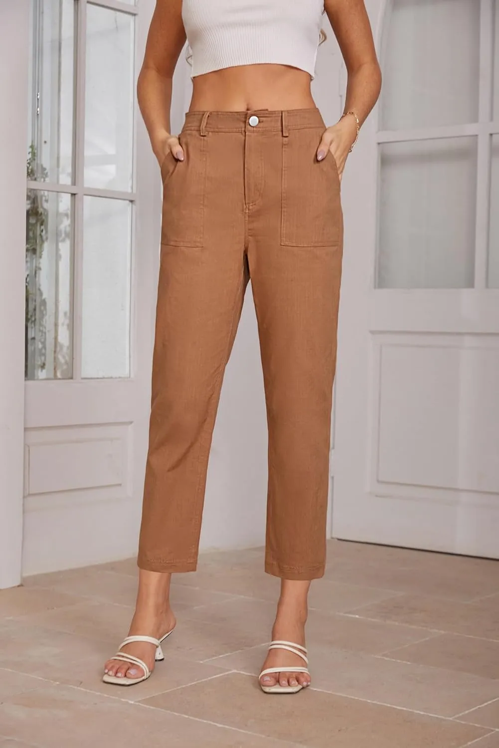 GRACE KARIN Women's 2025 Work Pants Casual High-Waisted Business Tapered Leg Trousers with Pockets