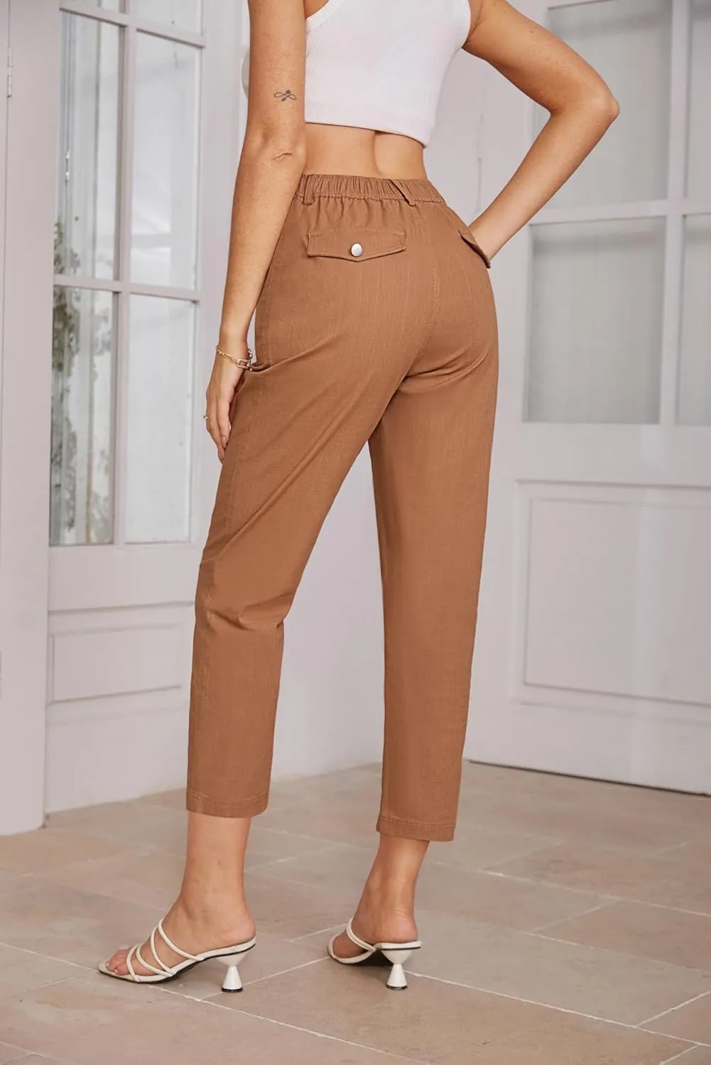 GRACE KARIN Women's 2025 Work Pants Casual High-Waisted Business Tapered Leg Trousers with Pockets