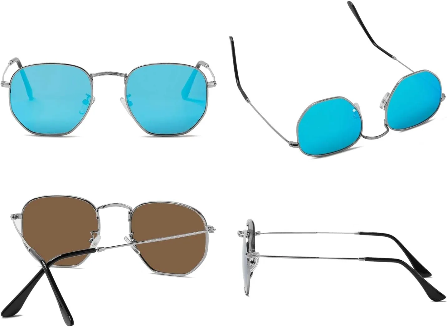 Hipster Hexagonal Polarized Sunglasses Men Women Geometric Square Small Vintage Metal Frame Retro Shade Glasses