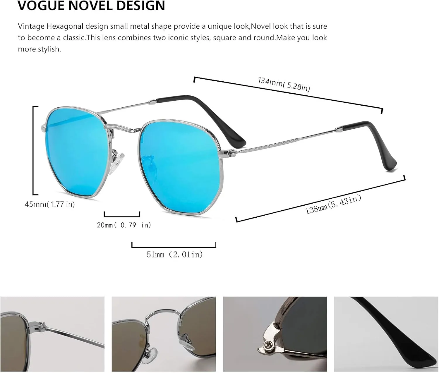 Hipster Hexagonal Polarized Sunglasses Men Women Geometric Square Small Vintage Metal Frame Retro Shade Glasses