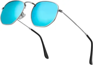 Hipster Hexagonal Polarized Sunglasses Men Women Geometric Square Small Vintage Metal Frame Retro Shade Glasses