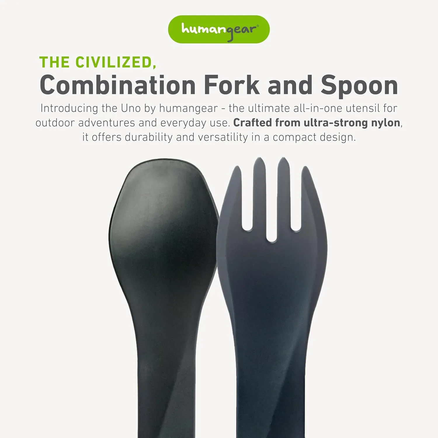 humangear GoBites Uno | Travel & Camping Utensils | Portable & Convertible Dining Ware | Multi-Functional Spork, Gray