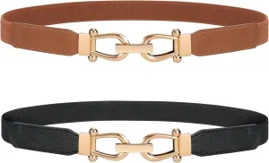 JASGOOD Women Stretchy Waist Belt Retro Elastic Skinny Belt for Ladies with Gold Buckle