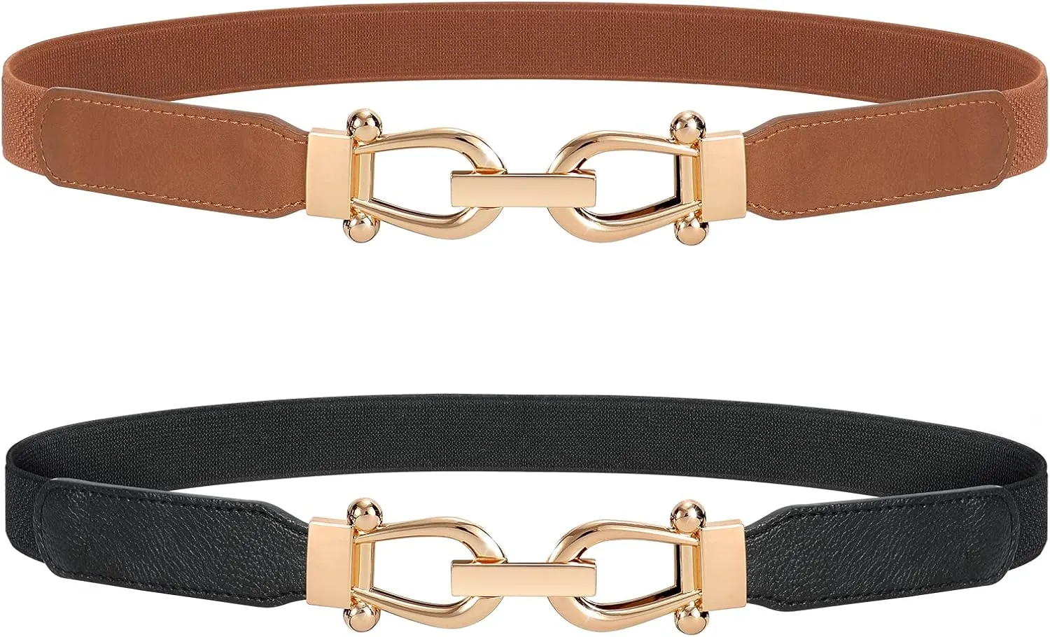 JASGOOD Women Stretchy Waist Belt Retro Elastic Skinny Belt for Ladies with Gold Buckle