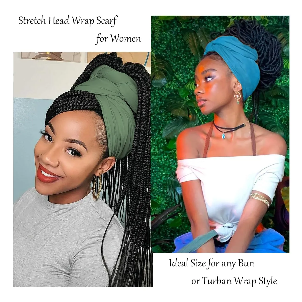 Kachanaa 4 Pieces Solid Color Stretch Knit Head Wrap Extra Long African Head Scarf Breathable Turbans for Black Women