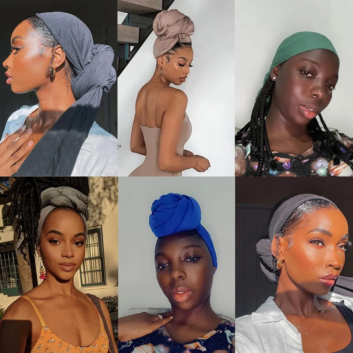Kachanaa 4 Pieces Solid Color Stretch Knit Head Wrap Extra Long African Head Scarf Breathable Turbans for Black Women