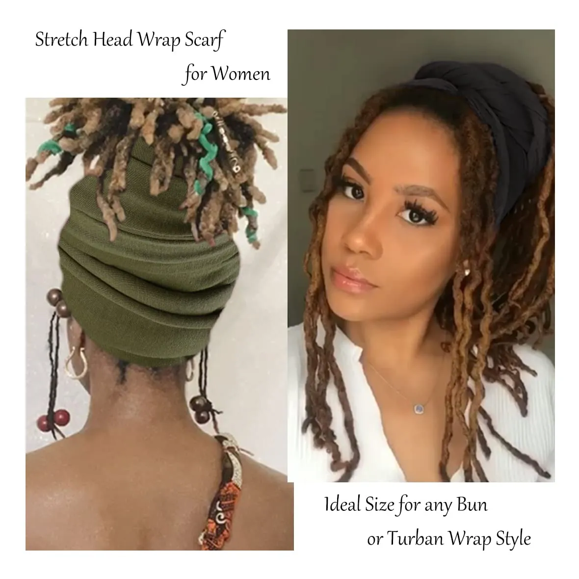 Kachanaa 4 Pieces Solid Color Stretch Knit Head Wrap Extra Long African Head Scarf Breathable Turbans for Black Women