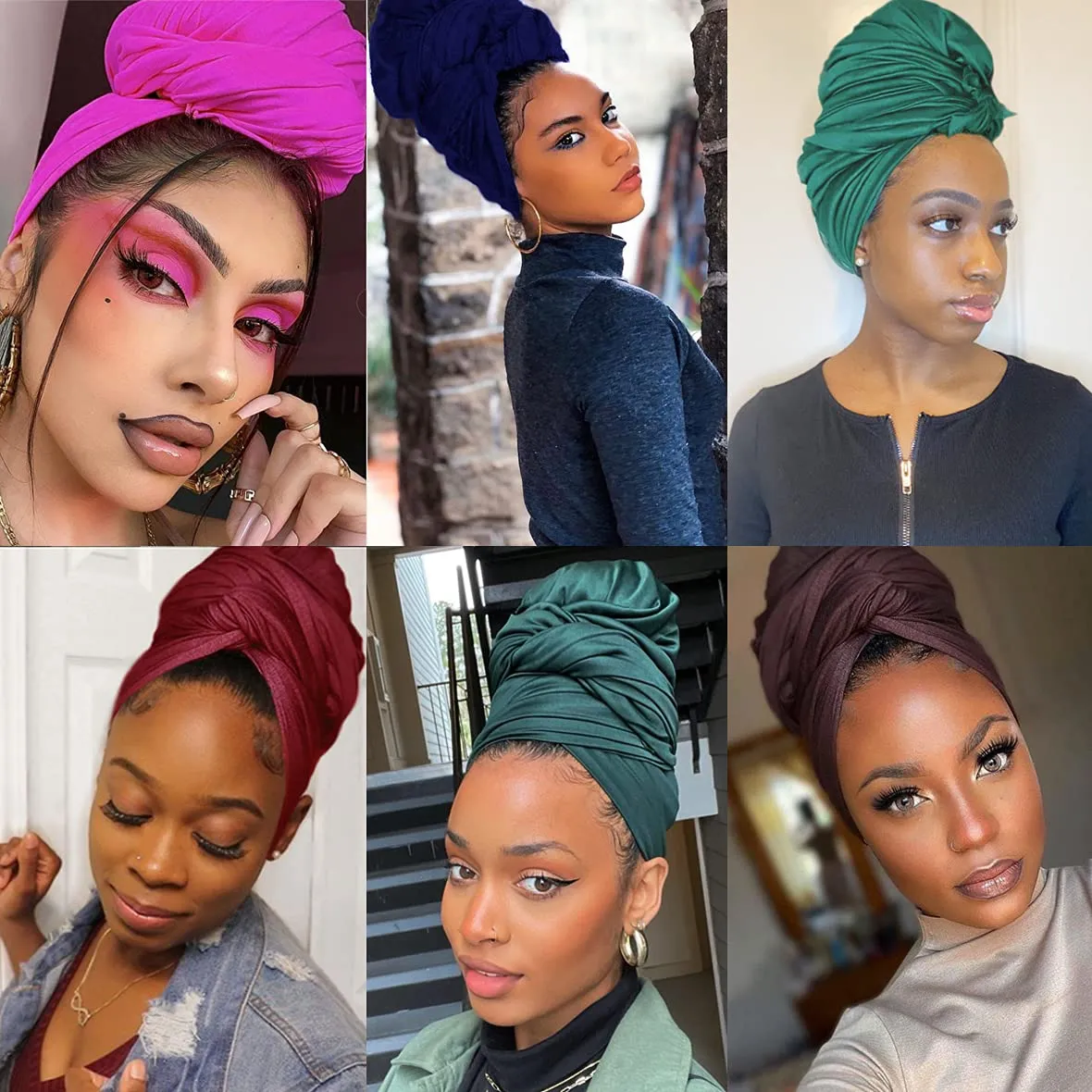 Kachanaa 4 Pieces Solid Color Stretch Knit Head Wrap Extra Long African Head Scarf Breathable Turbans for Black Women