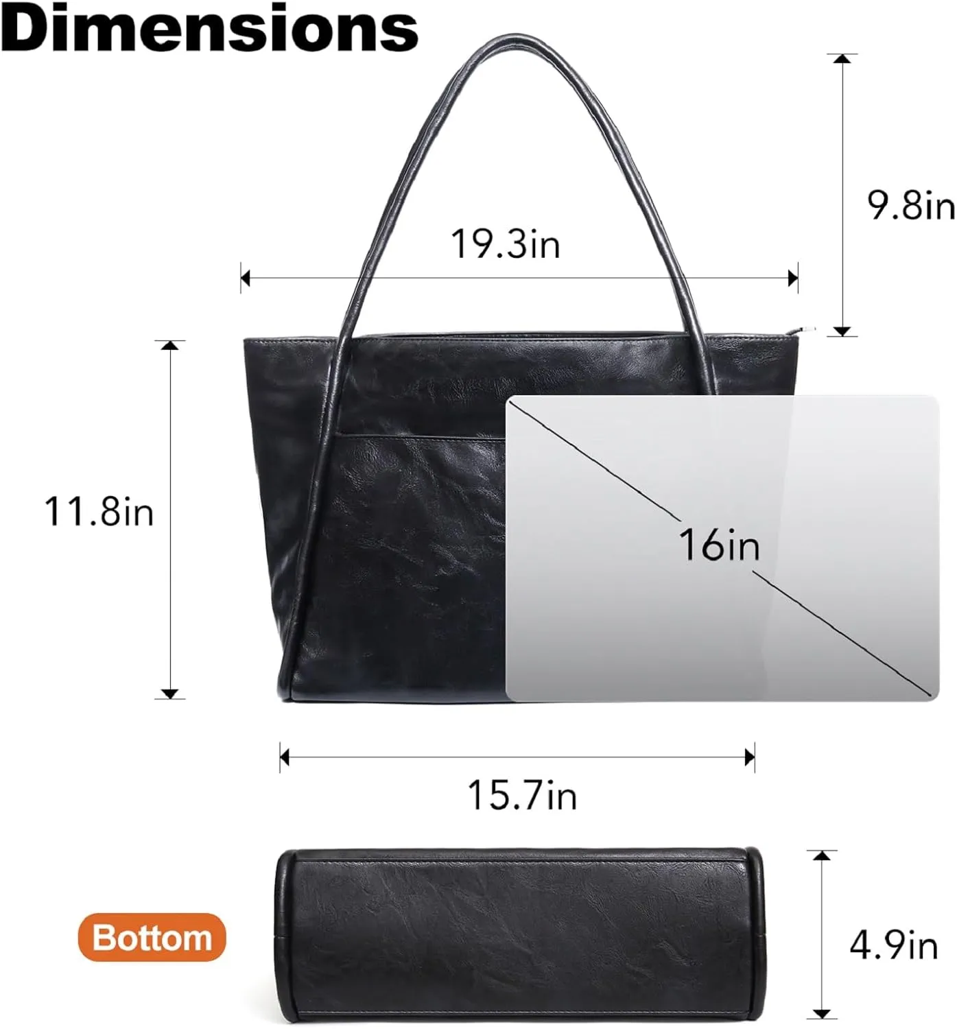 Large Tote Bag for Women Work with Zipper 16L Vegan Leather Ladies Travel Purses and Handbags