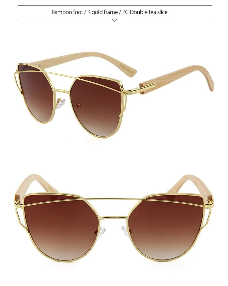 MAC169 Fashionable Cat-eye Metal Frame BamboTemple Sunglasses