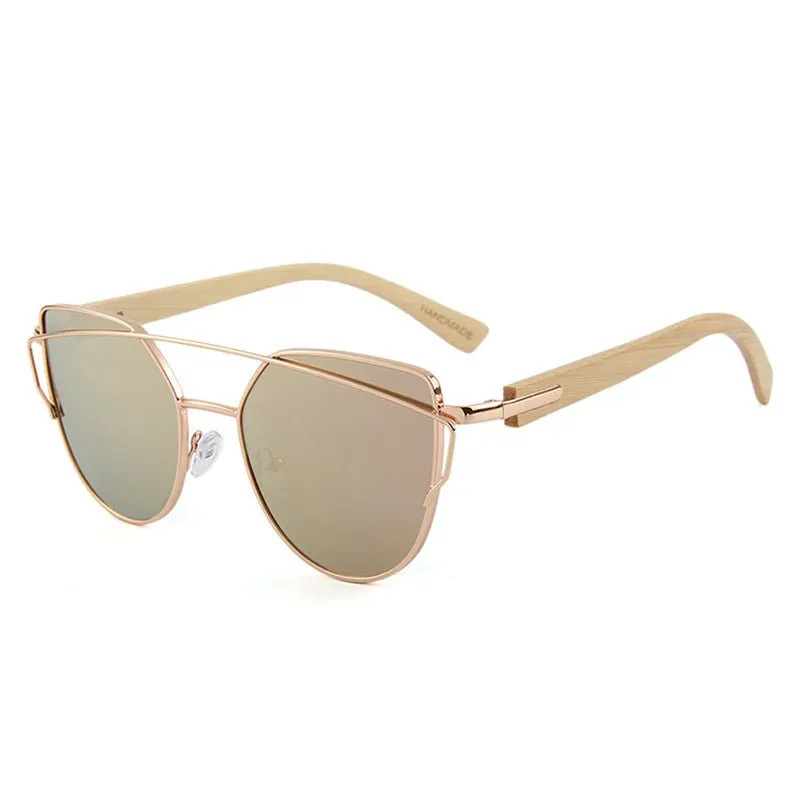 MAC169 Fashionable Cat-eye Metal Frame BamboTemple Sunglasses