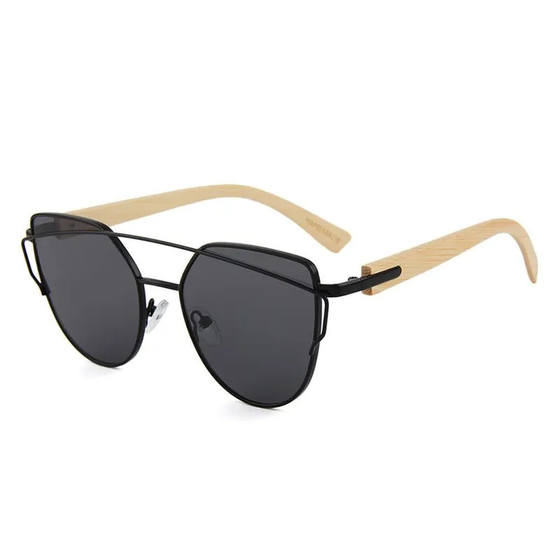 MAC169 Fashionable Cat-eye Metal Frame BamboTemple Sunglasses