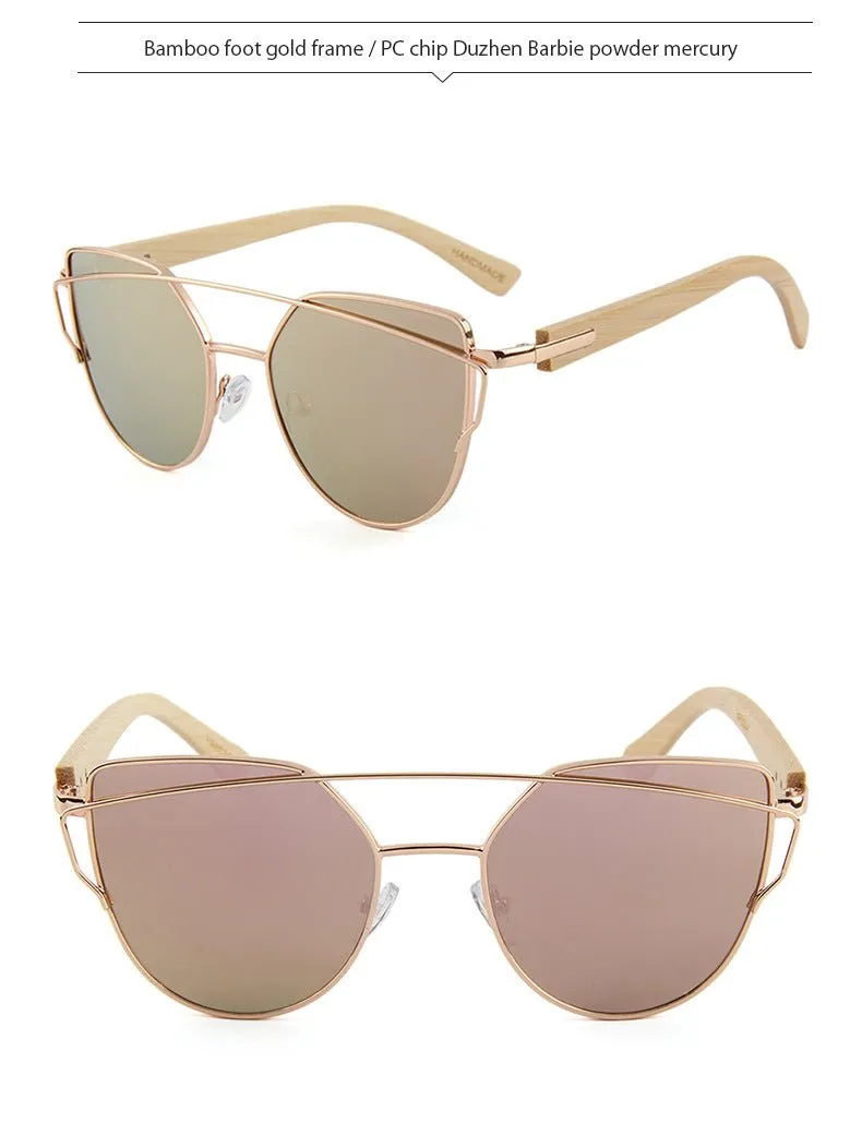 MAC169 Fashionable Cat-eye Metal Frame BamboTemple Sunglasses