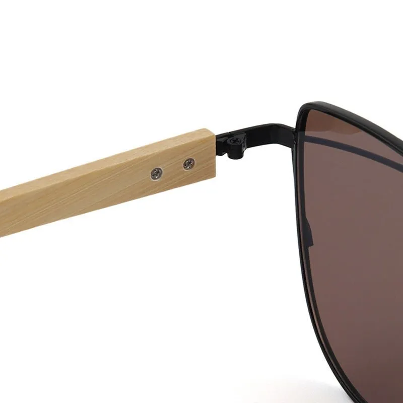 MAC169 Fashionable Cat-eye Metal Frame BamboTemple Sunglasses