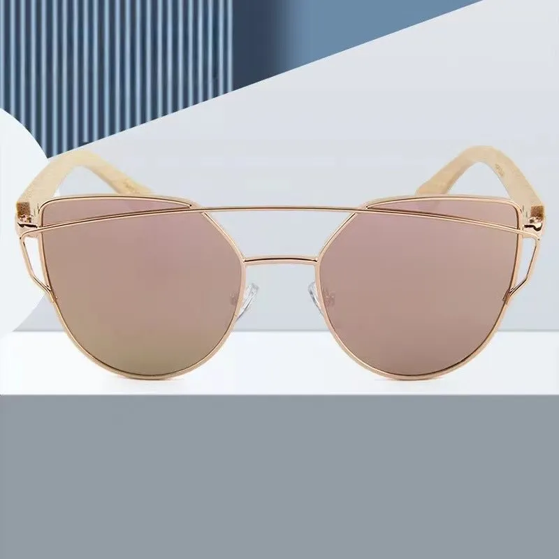 MAC169 Fashionable Cat-eye Metal Frame BamboTemple Sunglasses