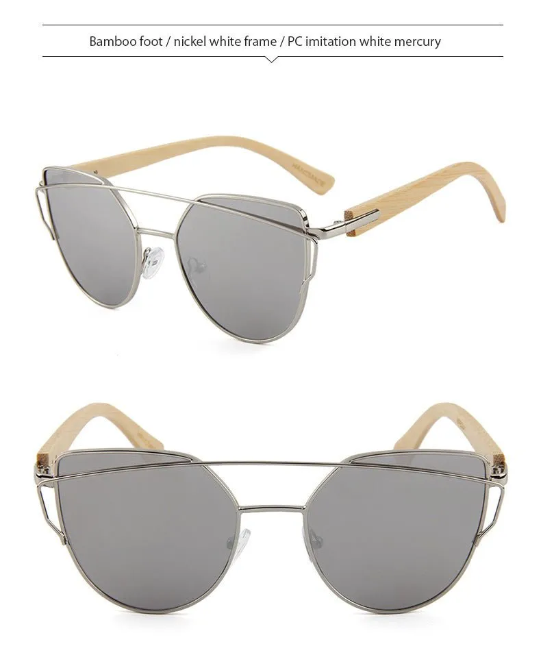 MAC169 Fashionable Cat-eye Metal Frame BamboTemple Sunglasses