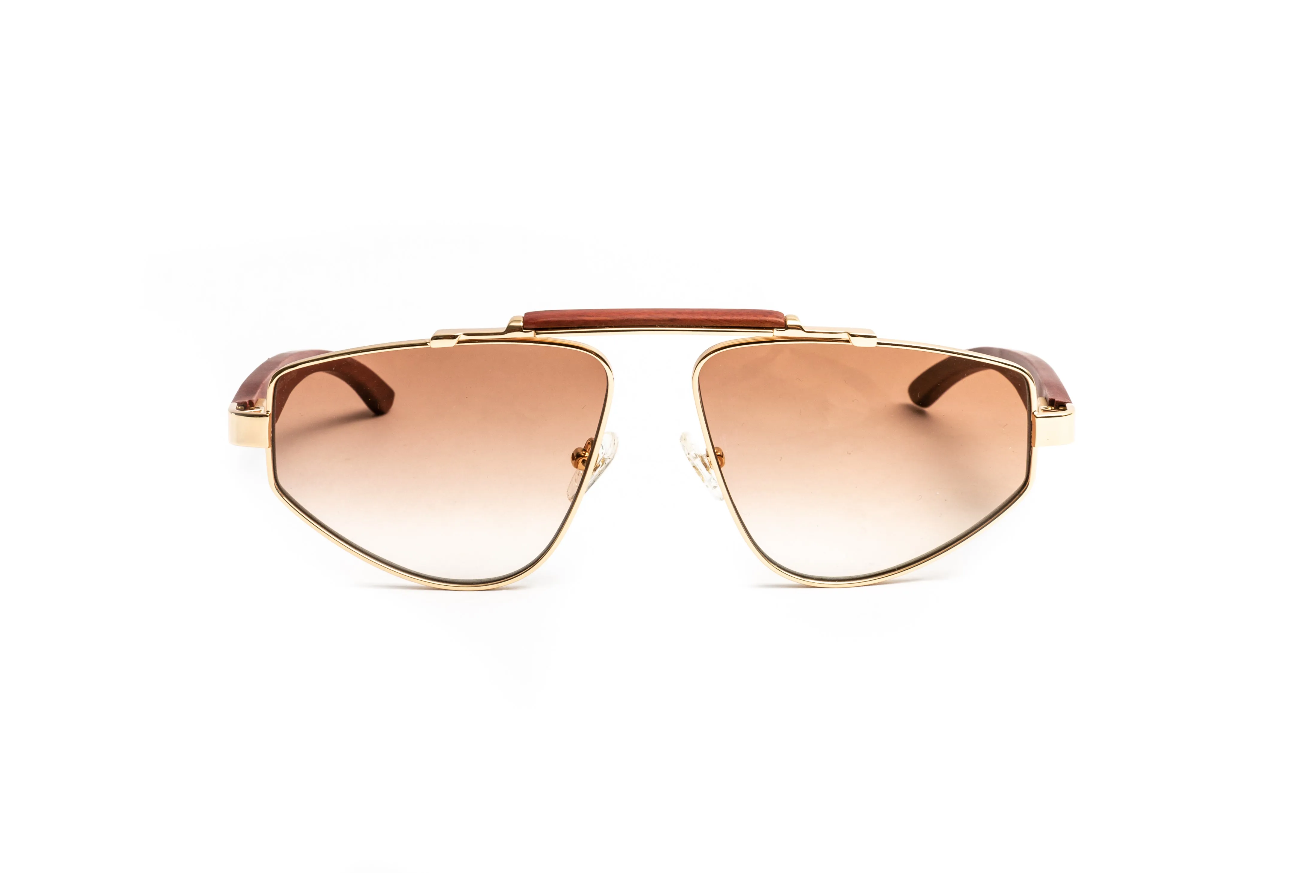 MACH 1 18KT Gold & Wood Aviator Sunglasses, Gradient Brown Lenses