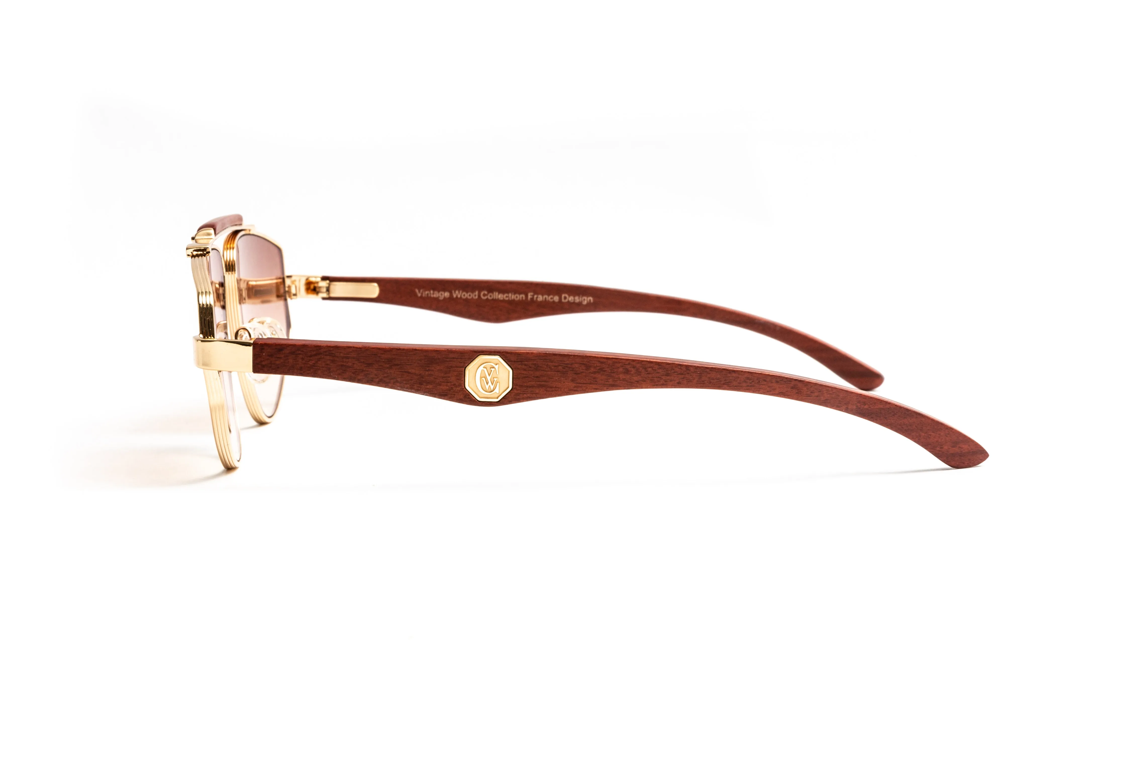 MACH 1 18KT Gold & Wood Aviator Sunglasses, Gradient Brown Lenses