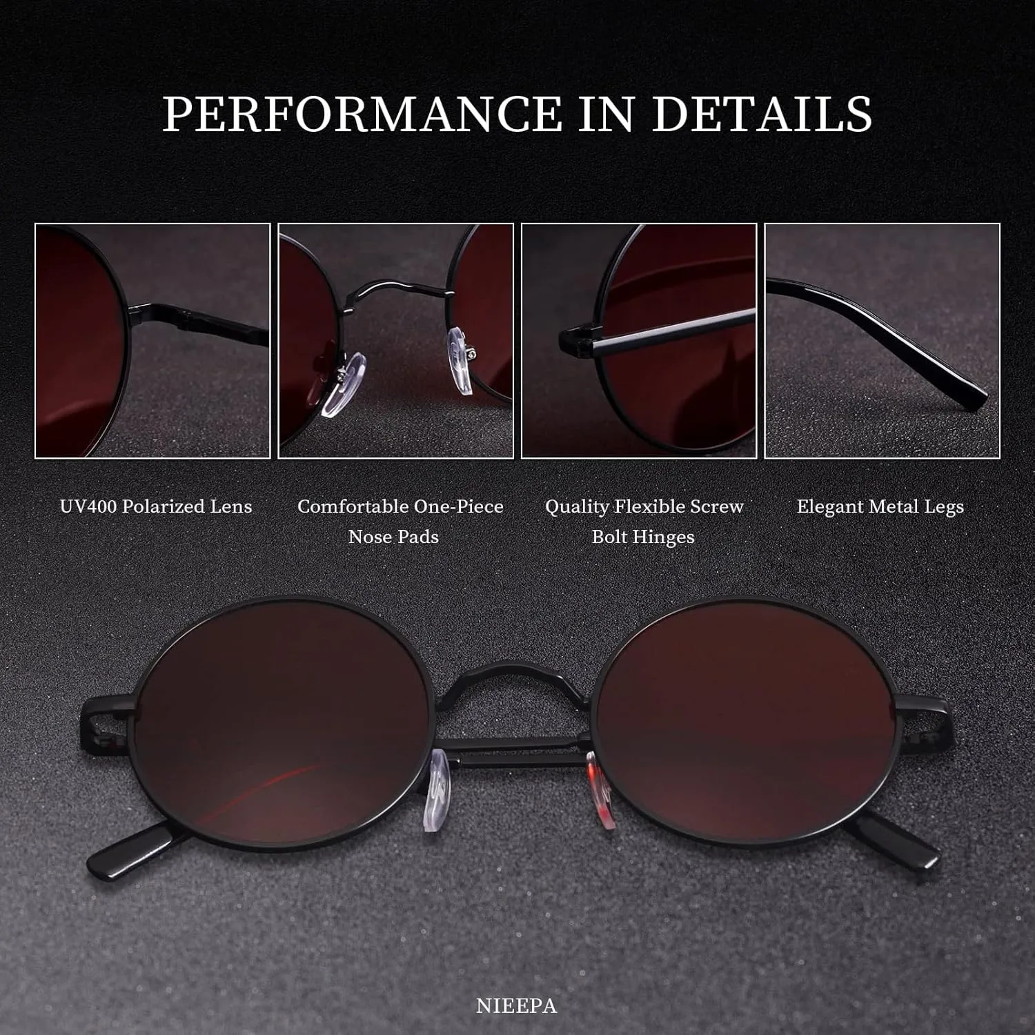 NIEEPA Vintage Small Round Polarized Hippie Sunglasses for Men Women Circle Sun Glasses NP1002