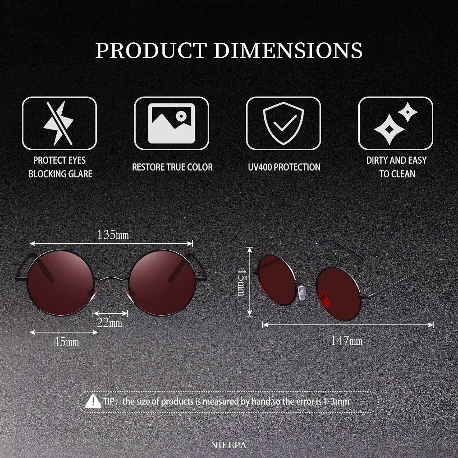 NIEEPA Vintage Small Round Polarized Hippie Sunglasses for Men Women Circle Sun Glasses NP1002