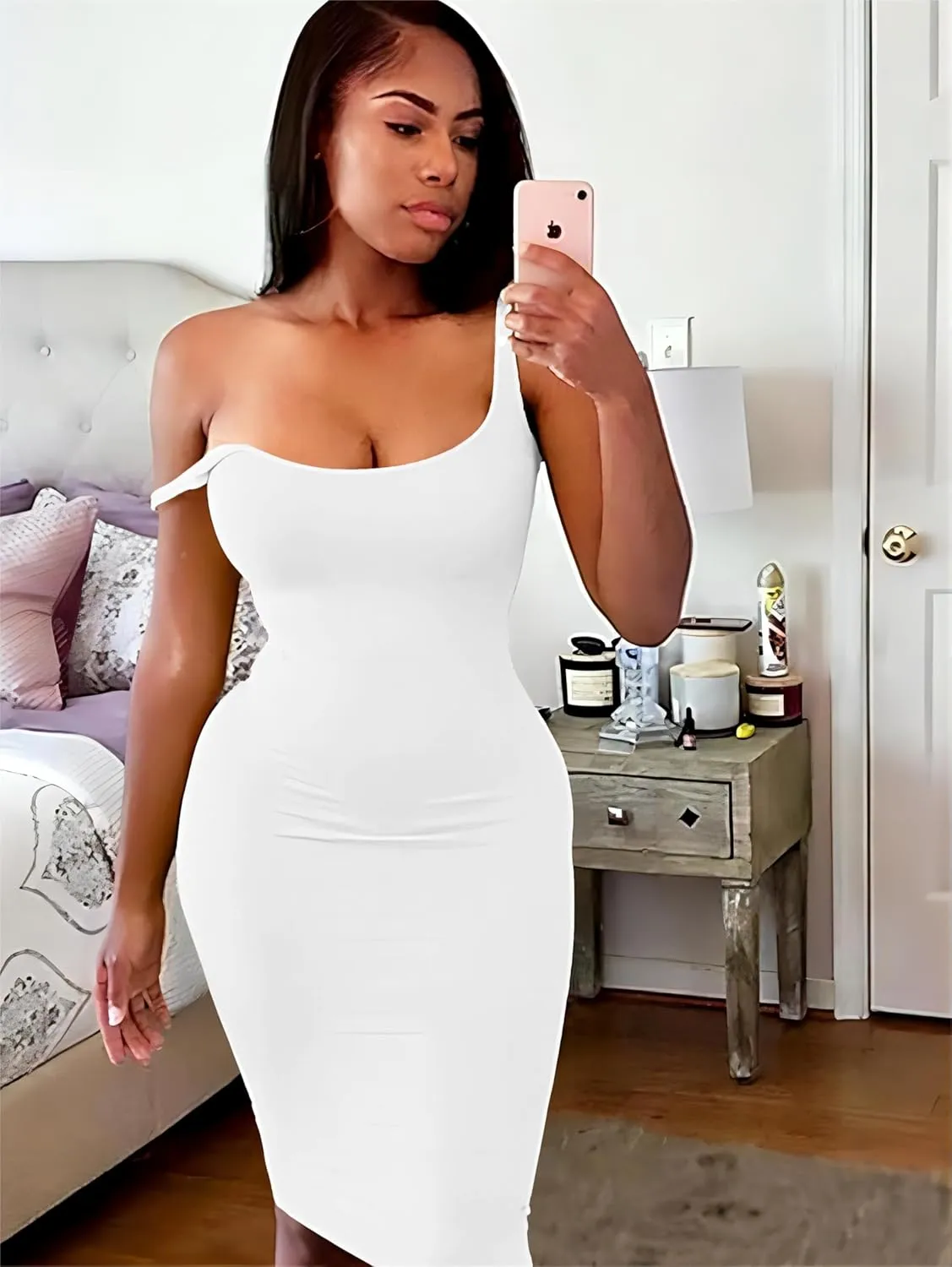 Nimsruc Women Casual Sexy Tank Top Bodycon Dress Summer Pencil Sleeveless Basic Midi Club Dresses